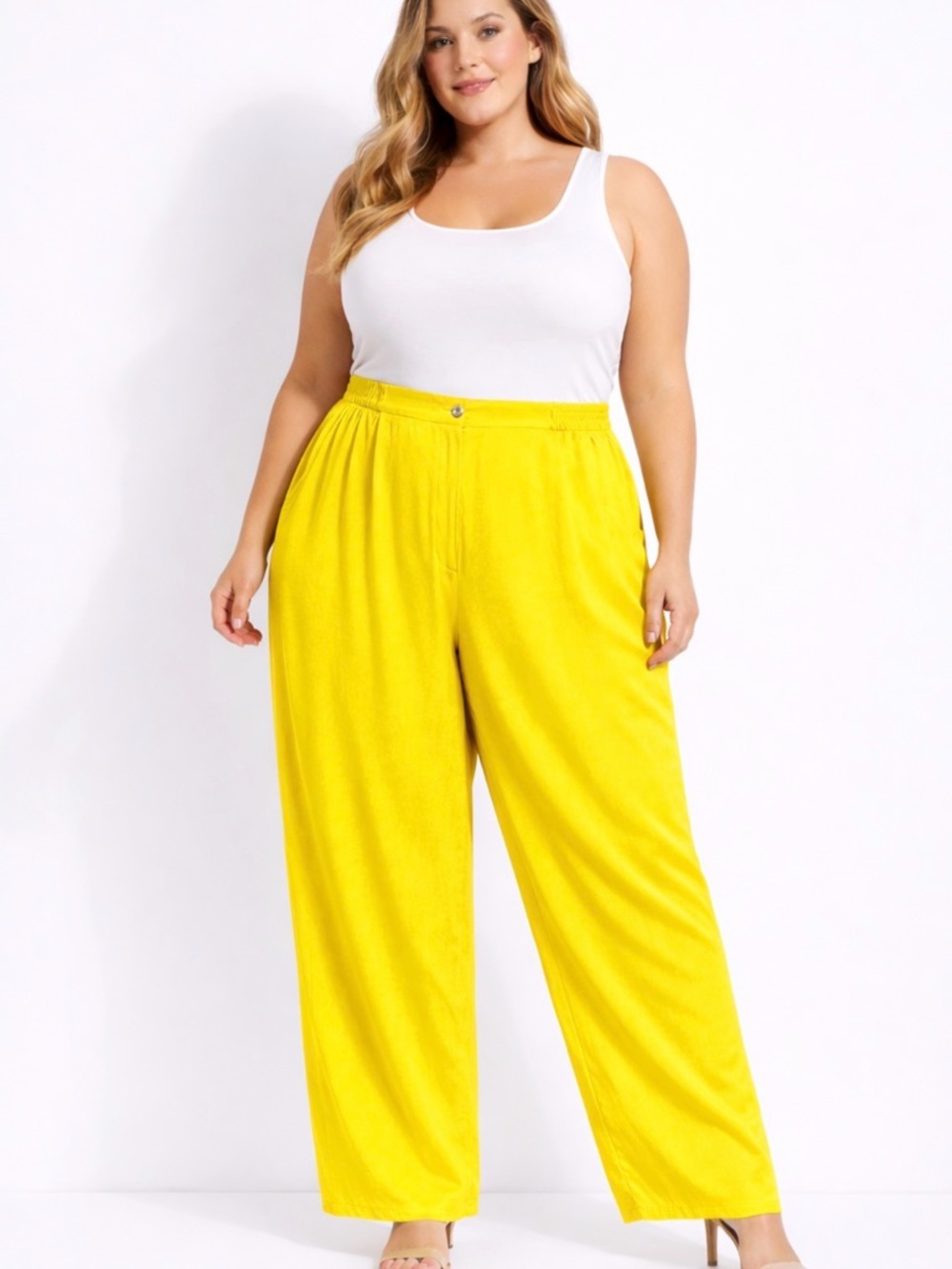 Dune Gillman 100% Silk Yellow Wide-Leg Pants Size 1X Plus Size(A522)